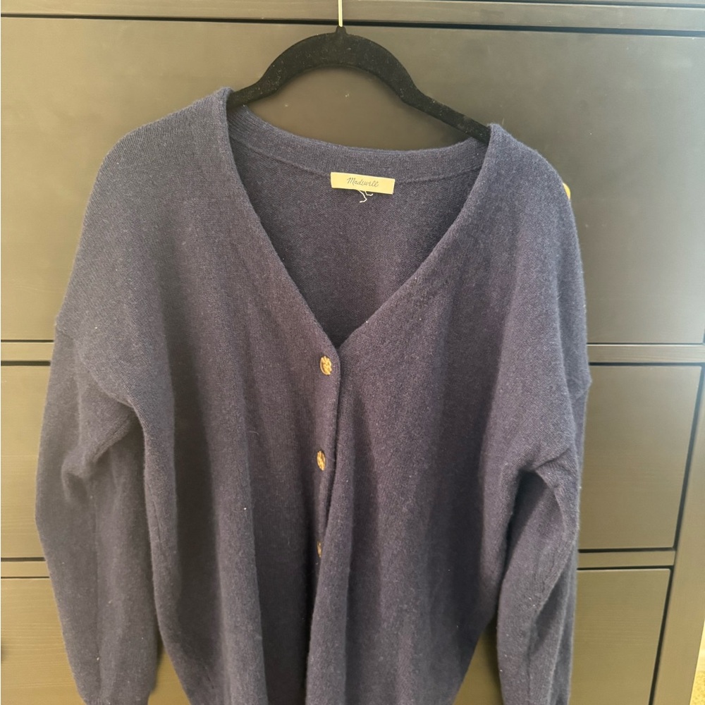 Madewell Navy Wool BlendCardigan with Gold Buttons